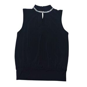 Adrienne Vittadini Sleeveless Black Top With Embellished Collar, Size S, NWT.